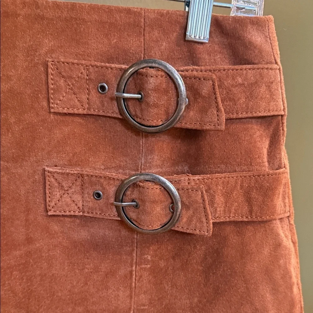 Blank NYC Tan Suede Mini Skirt with Buckle Accents